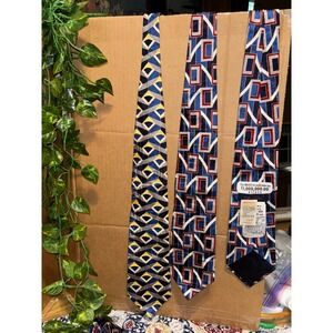 Vintage Wemco Million Dollar Tie Lot 2 100% Silk Geometric Navy Yellow Red 90s